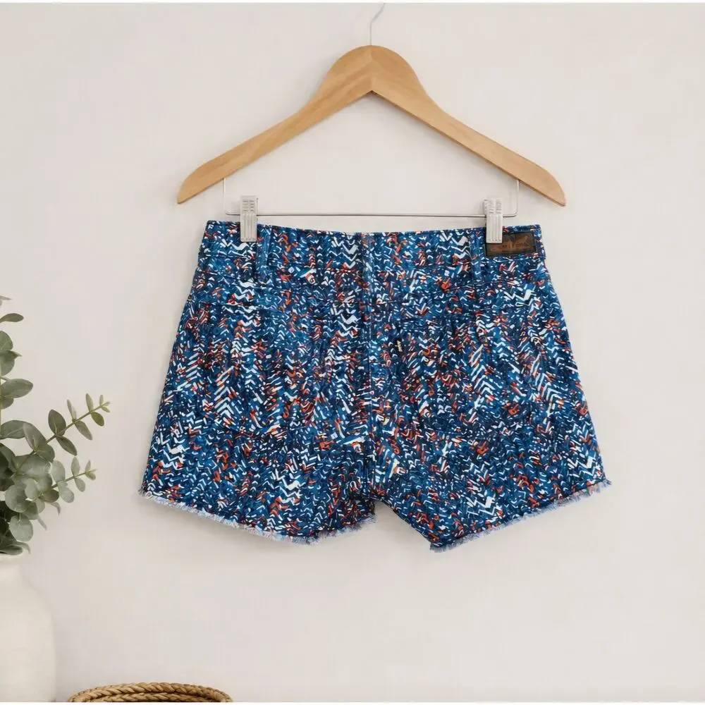 Levis Denim Shorts Blue Red White Abstract Pattern Size 6